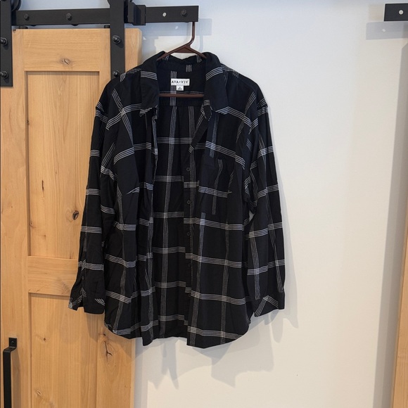 Ava & Viv Tops - Ava & Viv Black and Gray Plaid Men's Shirt